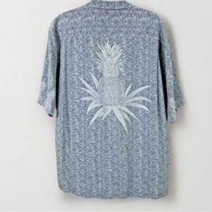 Tommy Bahama Shirt Mens med Blue Silk Camp Pineapple Hawaiian Button